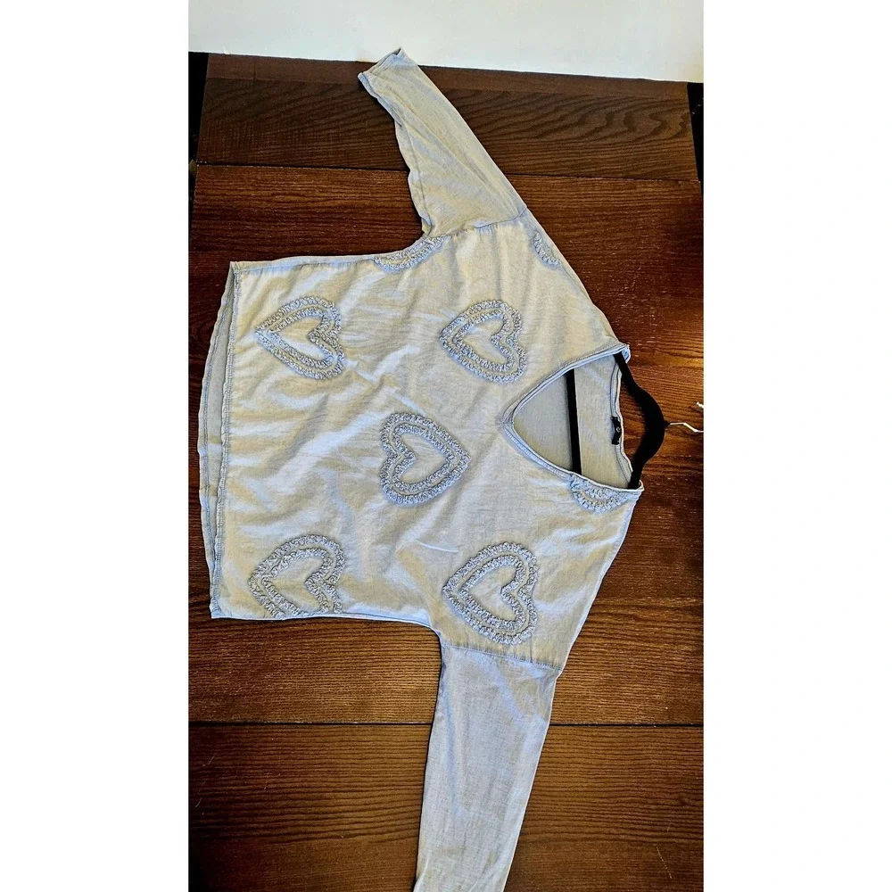 Made in Italy 100% Cotton Heart‎ Appliqué Lagenlook Oversized Boho Top Size O/S